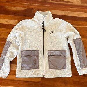 Nike Cream Sherpa Jacket with Taupe Pocket & Elbow Panels